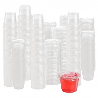 Hedume 600 Sets 1 Oz Disposable Portion Cups with Lids, Clear Jello Shot Cups, Plastic Souffle Portion Cups