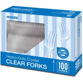 POSATE Heavy Weight Plastic Forks, Clear Disposable, 100 Count