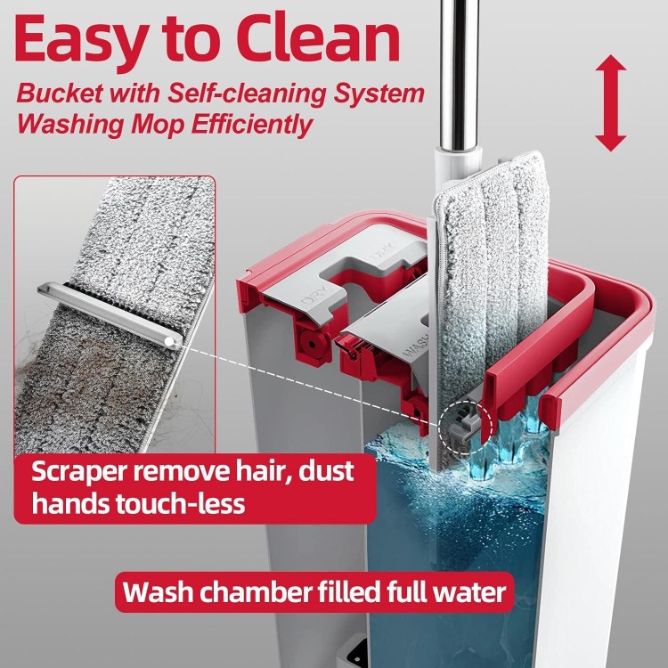  3 Washable Microfiber Pads, Hands Free Wet and Dry Use Mop Set, Long Handle Flat Mops for Hardwood Floor Cleaning,Tile