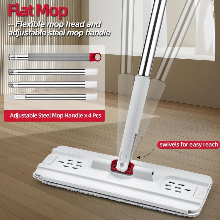  3 Washable Microfiber Pads, Hands Free Wet and Dry Use Mop Set, Long Handle Flat Mops for Hardwood Floor Cleaning,Tile