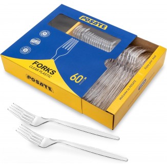 POSATE Heavy Duty Plastic Forks, Clear Disposable, Pack of 60