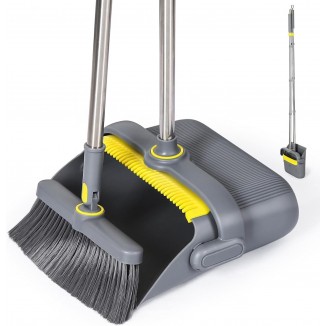 Broom and Dustpan with Long Handle Bristle Broom Dust Pan for Indoors Foldable Brooms for Kitchen Lobby Floor