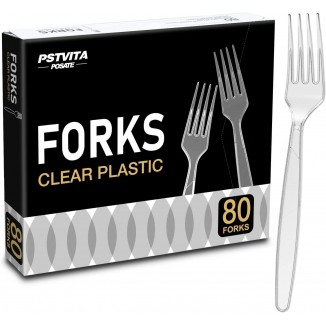 Plastic Forks Heavy Duty, Clear Disposable Party Supply, Pack of 80