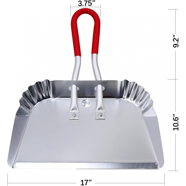 Metal Dustpan 17”, Aluminum Dust Pans Heavy Duty Does not Chip or Bend Sheet Metal Edge Flat Against Floor for