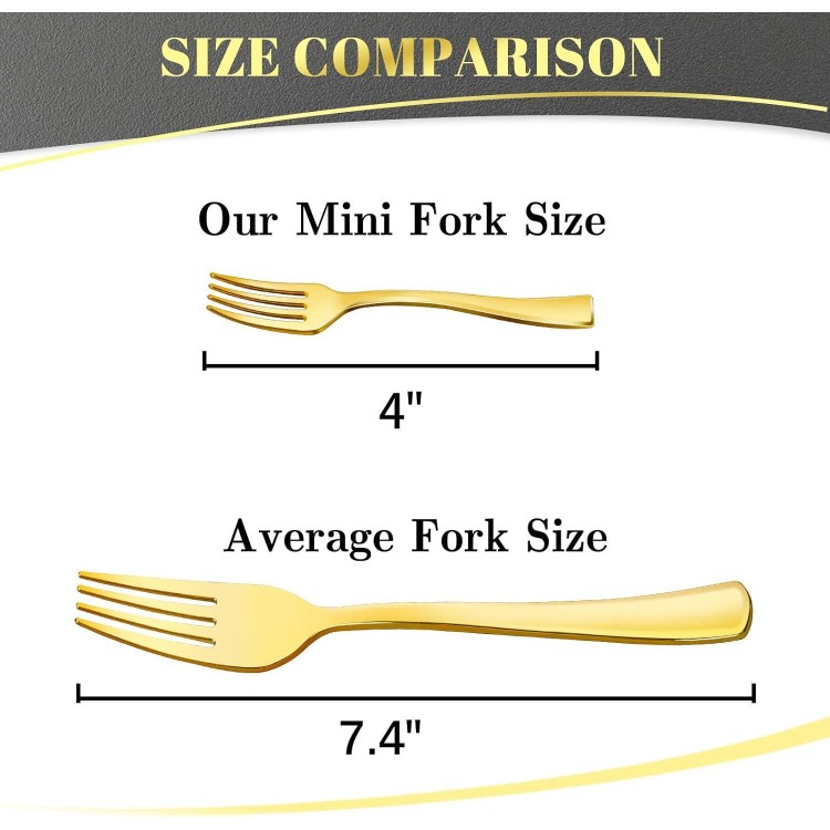 Mini Gold Forks 4 Inch (100-Count) Disposable Plastic Appetizer Fork for Cocktail Hors D'oeuvres, Dessert Cups