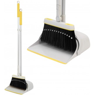 Upright and Lightweight Dust pan and Brush Combo for Kitchen Room Office Lobby Floor Cleaning, Yellow and White
