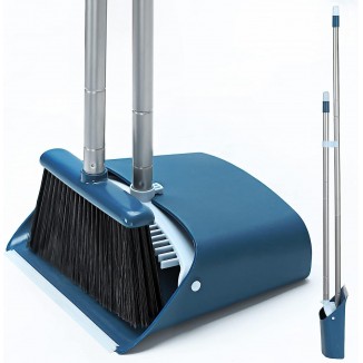 Standing Dustpan and Broom Set with 52 Long Extendable Handle for Home, Indoor, Kitchen Room Office Lobby Floor Cleaning