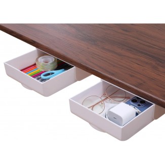 2 Pack Under Desk Drawer Self-Adhesive Hidden Desktop Organizer, Attachable Desk Drawer Slide Out