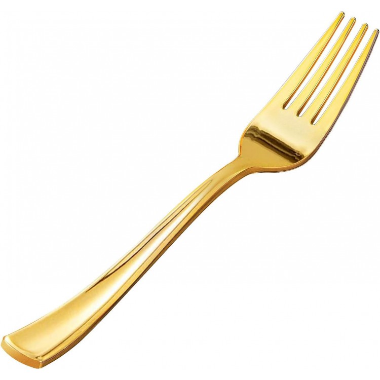 50 Pack Gold Plastic Forks, Heavy Duty Gold Forks Disposable, Gold Plastic Cutlery Perfect for Weddings, Parties, Dinners