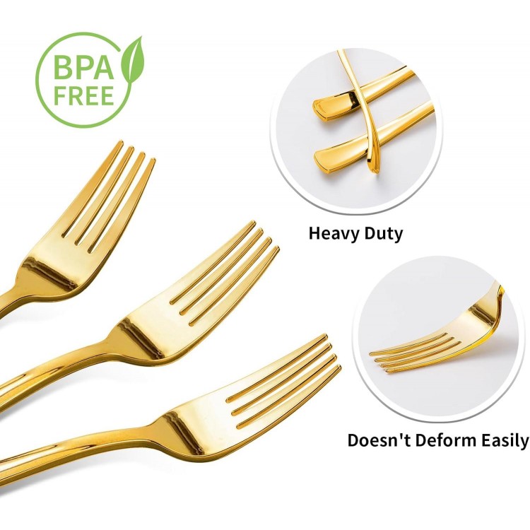 50 Pack Gold Plastic Forks, Heavy Duty Gold Forks Disposable, Gold Plastic Cutlery Perfect for Weddings, Parties, Dinners