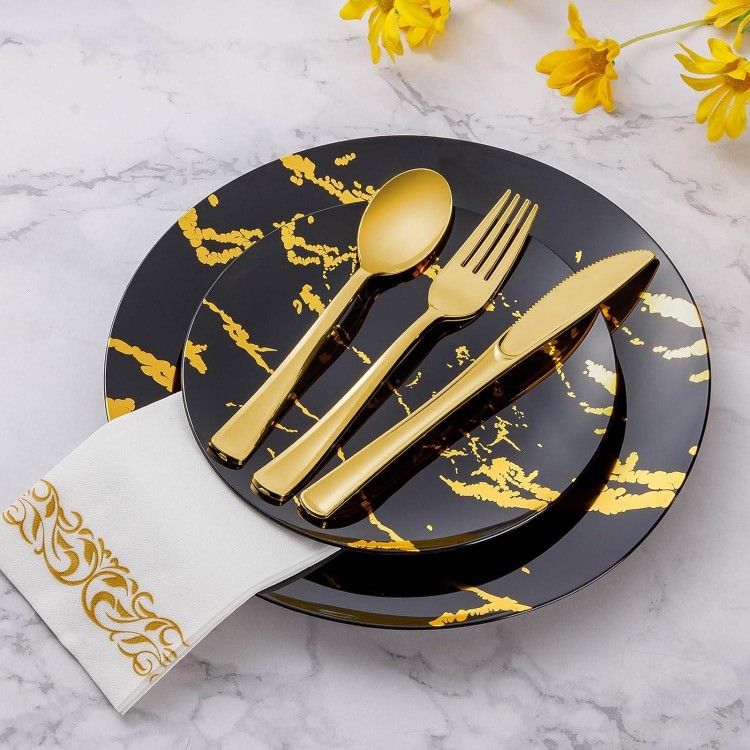50 Pack Gold Plastic Forks, Heavy Duty Gold Forks Disposable, Gold Plastic Cutlery Perfect for Weddings, Parties, Dinners