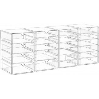 Acrylic Drawer Organizers - 21 Drawers 4 Set - Clear Storage Drawers for Office Supplies - Stackable Makeup Organizer