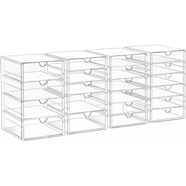 Acrylic Drawer Organizers - 21 Drawers 4 Set - Clear Storage Drawers for Office Supplies - Stackable Makeup Organizer