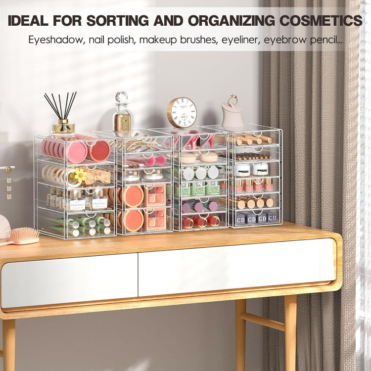 Acrylic Drawer Organizers - 21 Drawers 4 Set - Clear Storage Drawers for Office Supplies - Stackable Makeup Organizer