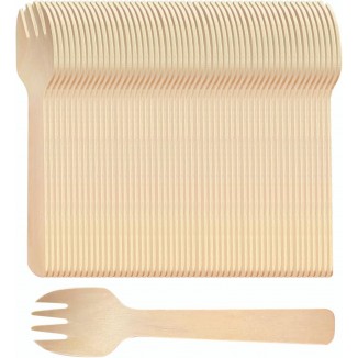 200pcs 4 inch Mini Wooden Forks, Biodegradable Compostable Birchwood