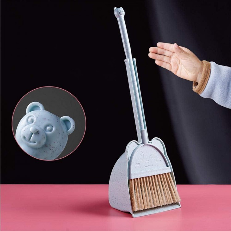 Mini Broom with Dustpan for Kids,Little Housekeeping Helper Set (Blue)