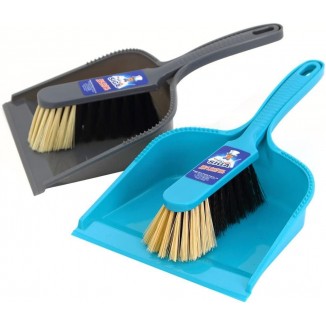 MR. SIGA Dustpan and Brush Set, Pack of 2 Set, Blue & Grey