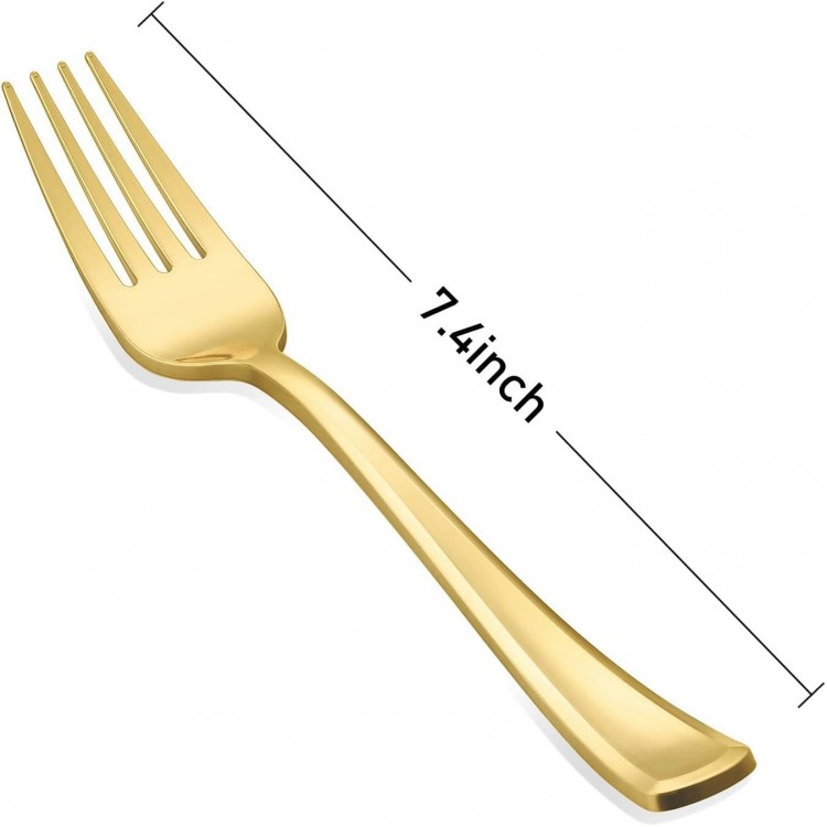 N9R 50PCS Gold Plastic Forks, Solid, Durable and Heavy Duty Plastic Forks Disposable, Perfect Plastic Utensils