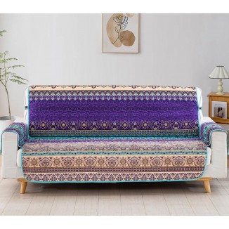Boho Sofa Cover, Purple Stripe Slipcover Couch Cover with Non Slip