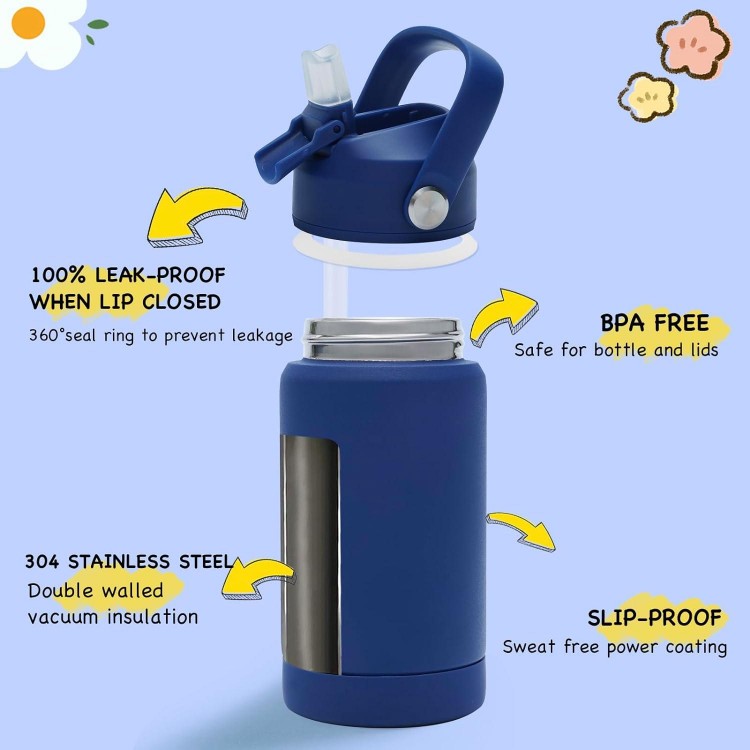 12oz Kids Insulated Water Bottle, Leak-proof Toddler Cup With Straws Lids