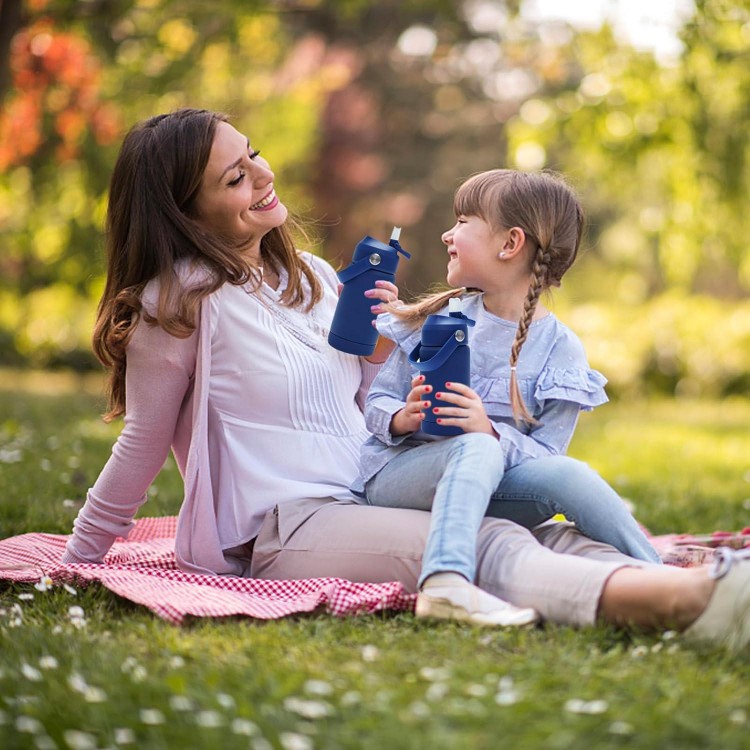 12oz Kids Insulated Water Bottle, Leak-proof Toddler Cup With Straws Lids