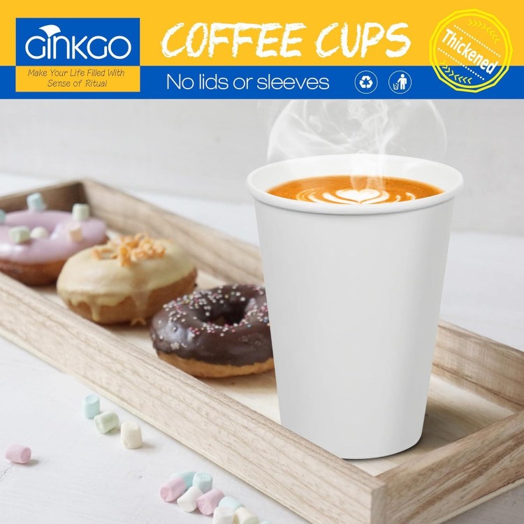 12 oz Disposable Coffee Cups Leak Proof Paper Cups Thickened Paper White Hot Coffee Cups