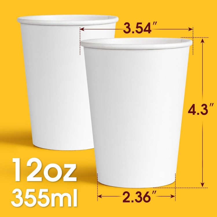 12 oz Disposable Coffee Cups Leak Proof Paper Cups Thickened Paper White Hot Coffee Cups