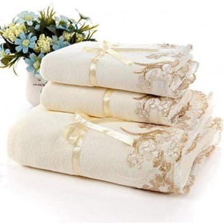 Bathroom Towels Decorative Set, Lace Embroidered Bath Towel Set