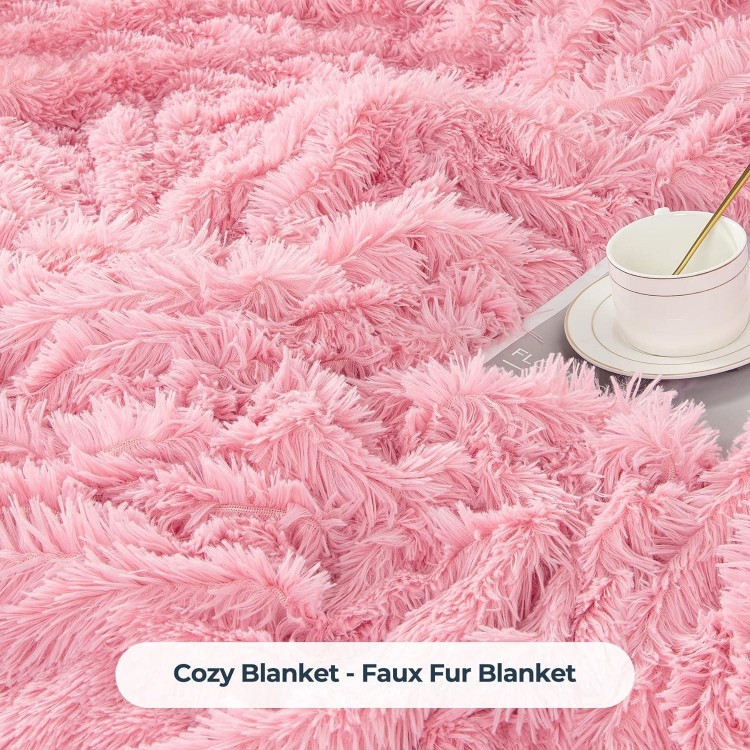 Reversible Soft Fluffy Faux Fur Blanket, Decorative Solid Plush