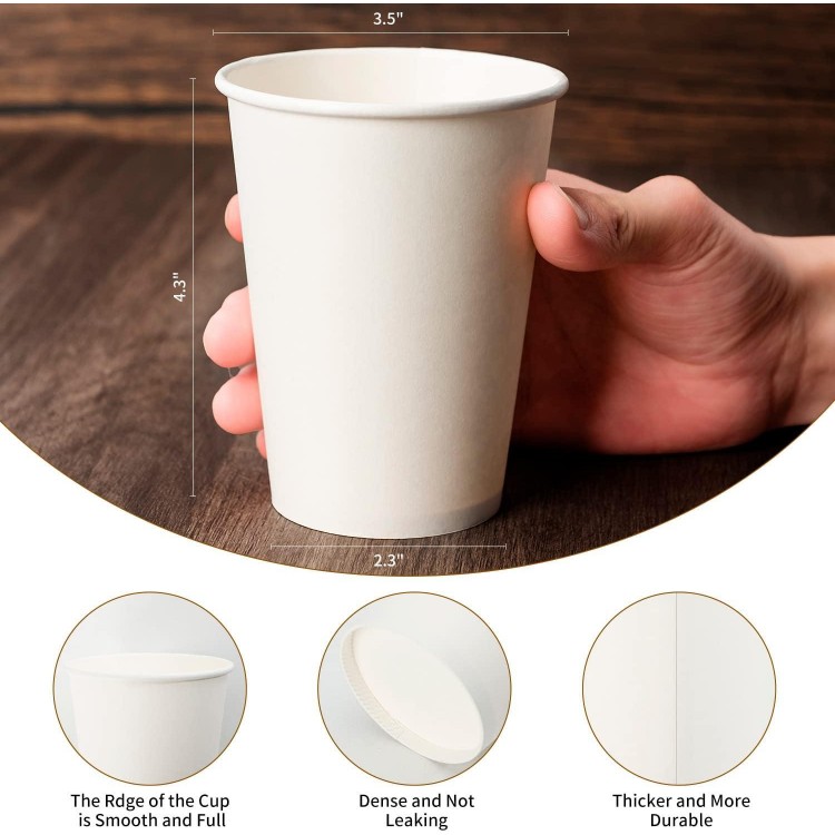 12 oz Paper Coffee Cups, Thickened Design for Cafes, Bistros, Parties, and Events