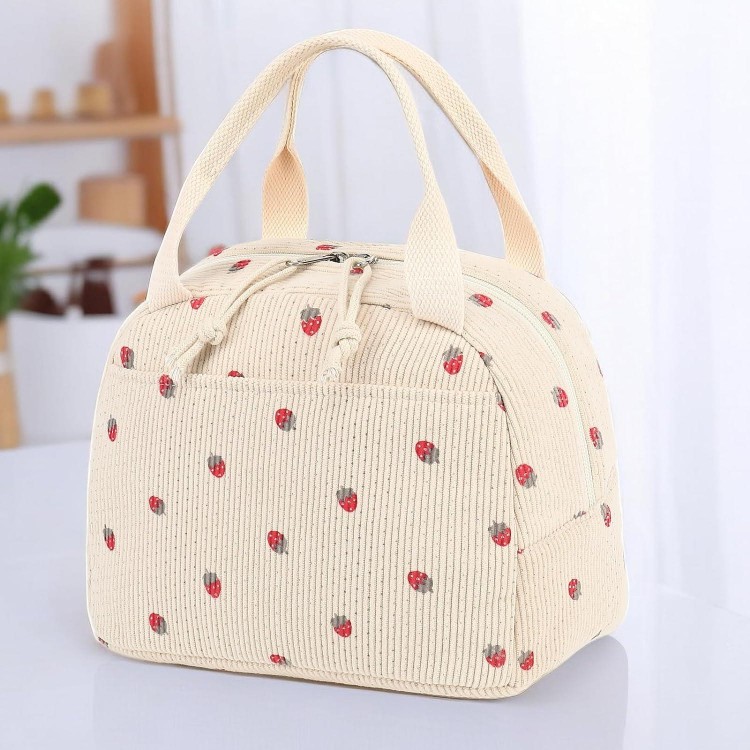 Bluboon Lunch Bag for Women Men Cute Corduroy Lunch Tote Bags