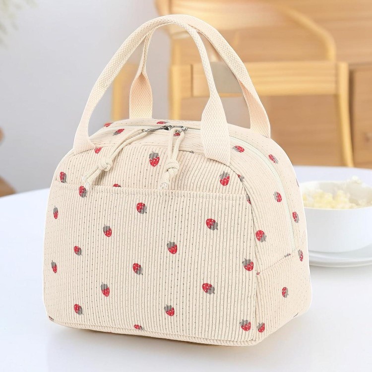 Bluboon Lunch Bag for Women Men Cute Corduroy Lunch Tote Bags