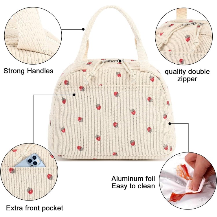 Bluboon Lunch Bag for Women Men Cute Corduroy Lunch Tote Bags