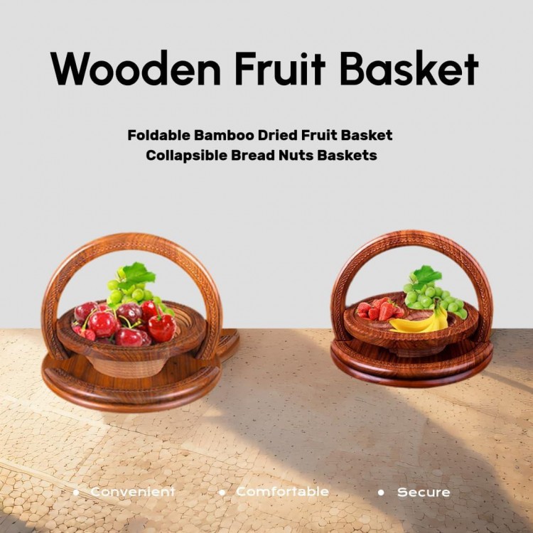  Foldable Bamboo Dried Fruit Basket Collapsible Bread Nuts Baskets, Fruit Gift Basket