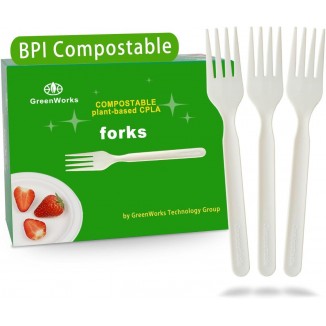 Heavy-duty Compostable Forks, BPI Certified Large Disposable Cutlery Flatware Utensils Fork