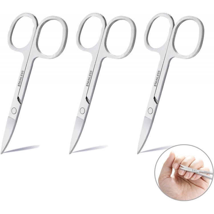 3PCS Cuticle Scissors, COKUMA Stainless Steel Curved Blade Nail Scissors