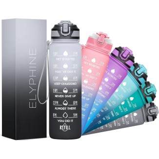 ELYPHINE 32/24 oz Water Bottles with Removable Straw & Time Marker, Motivational Sports Bottles