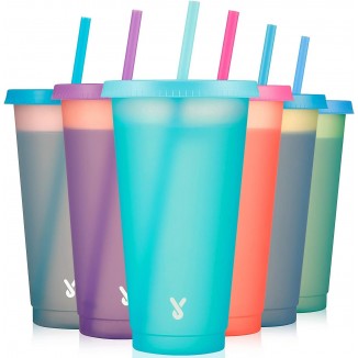 Color Changing Reusable Cups with Lids and Straws for Adults Kid Women Party