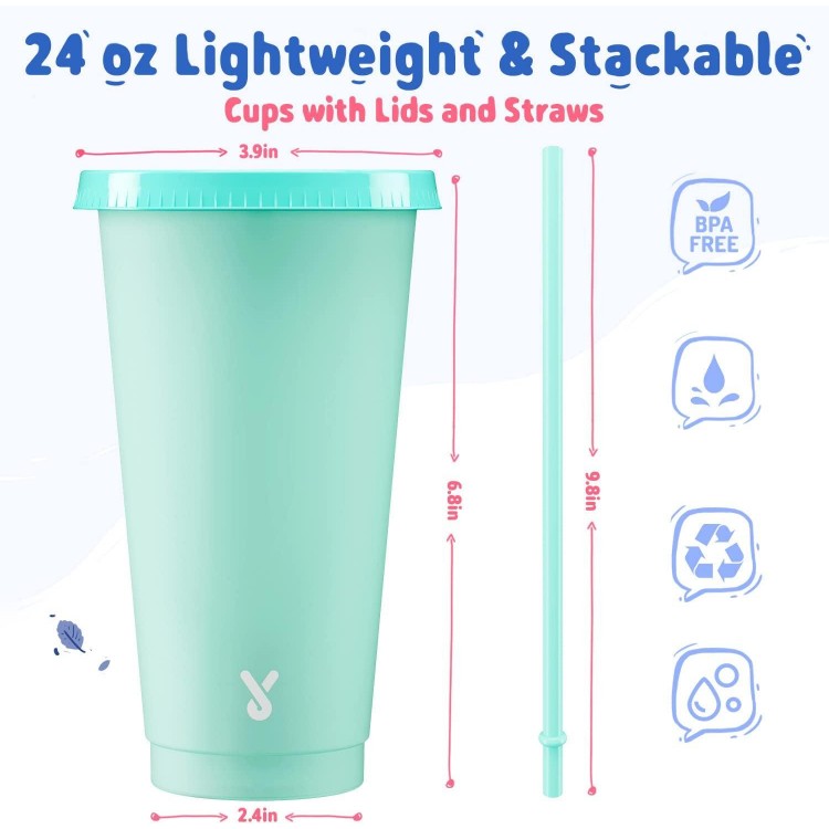 Color Changing Reusable Cups with Lids and Straws for Adults Kid Women Party