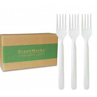 Heavy-duty Compostable Forks, BPI Certified 7 Series Bulk Disposable Cutlery Fork