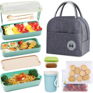 Koccido Bento Box Kit,Japanese Lunch Box 3-In-1 Compartment,Leakproof 3 Layer Lunch Container