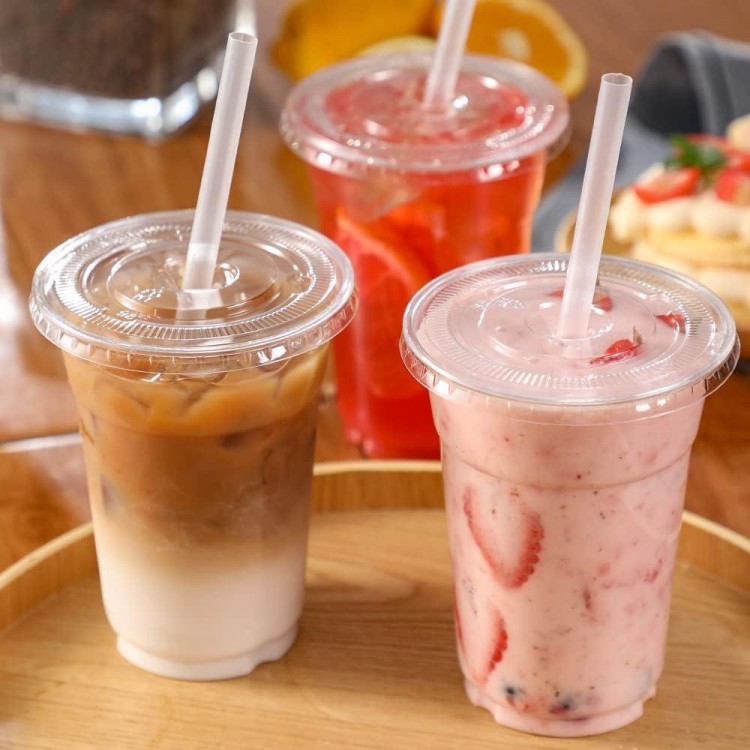 with Lids and Straws, Disposable Cups for Iced Coffee, Smoothie, Milkshake
