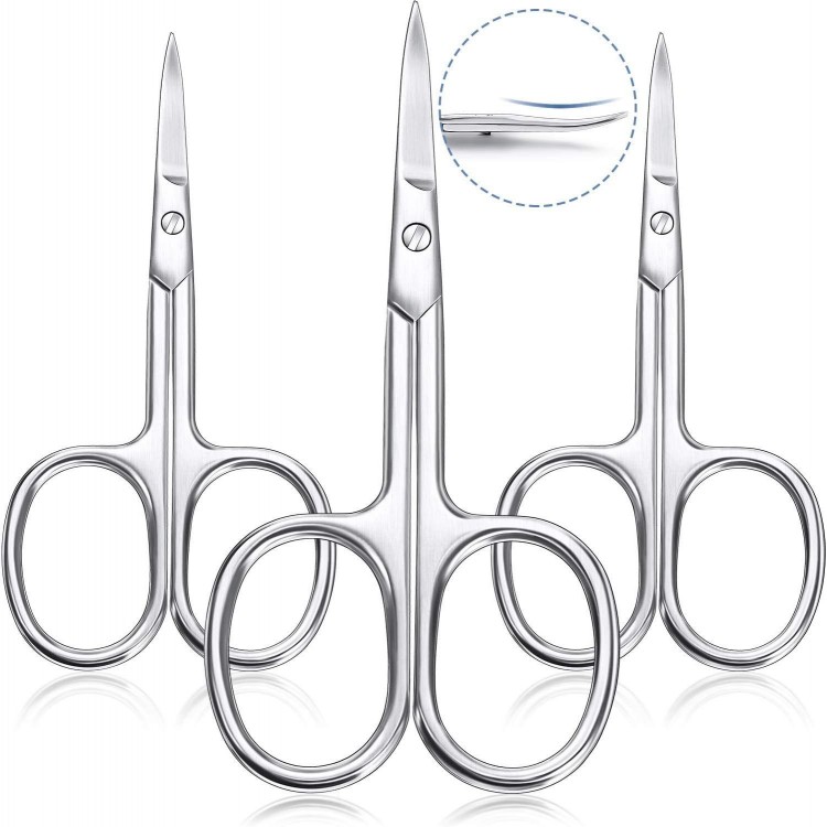 3 Pieces Cuticle Curved Scissors Manicure Scissors Stainless Steel Facial Hair