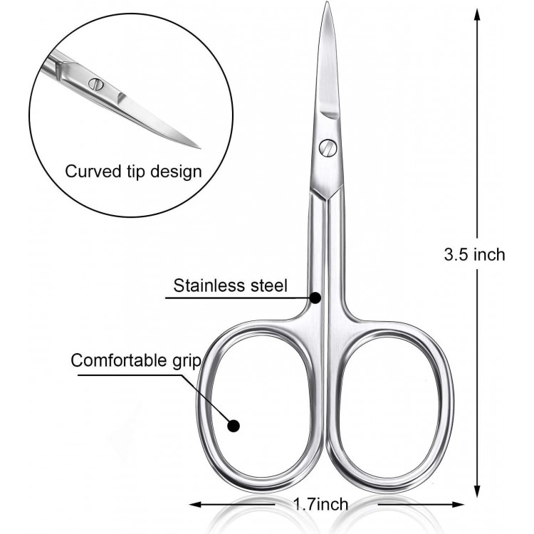 3 Pieces Cuticle Curved Scissors Manicure Scissors Stainless Steel Facial Hair