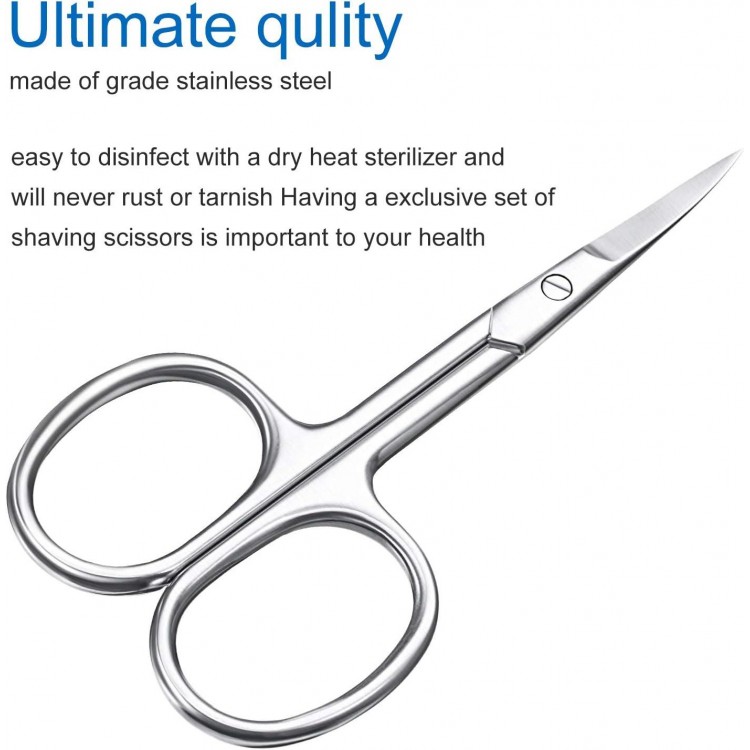 3 Pieces Cuticle Curved Scissors Manicure Scissors Stainless Steel Facial Hair