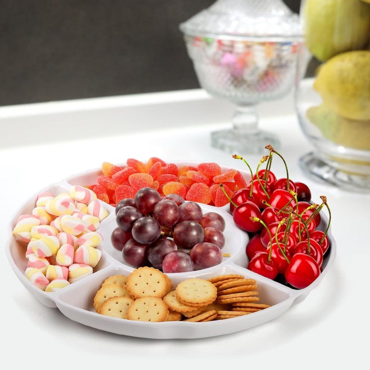 5 Sectional Party Snack Relish Tray for Serving Food, Nuts, Candy, Dried Fruit, Veggies
