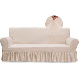 Sofa Cover Super Soft 1-Piece Beige Pink Sofa Slipcover for Sofas