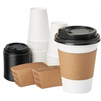 RACETOP [50 pack] 12 oz Disposable Paper Cups with Lids and Sleeves, Ideal for Hot Beverages