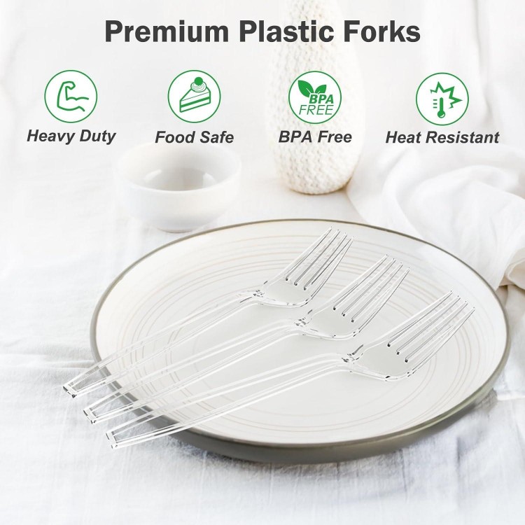 Heat Resistant, Solid and Durable Disposable Forks Bulk, Premium Plastic Forks heavy duty for Party Supply