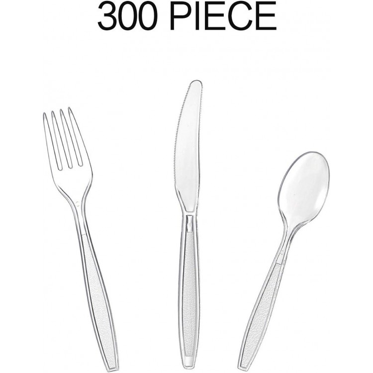  Cutlery Set Plastic Utensils Clear Forks Spoons Knives Disposable Silverware Heavyweight